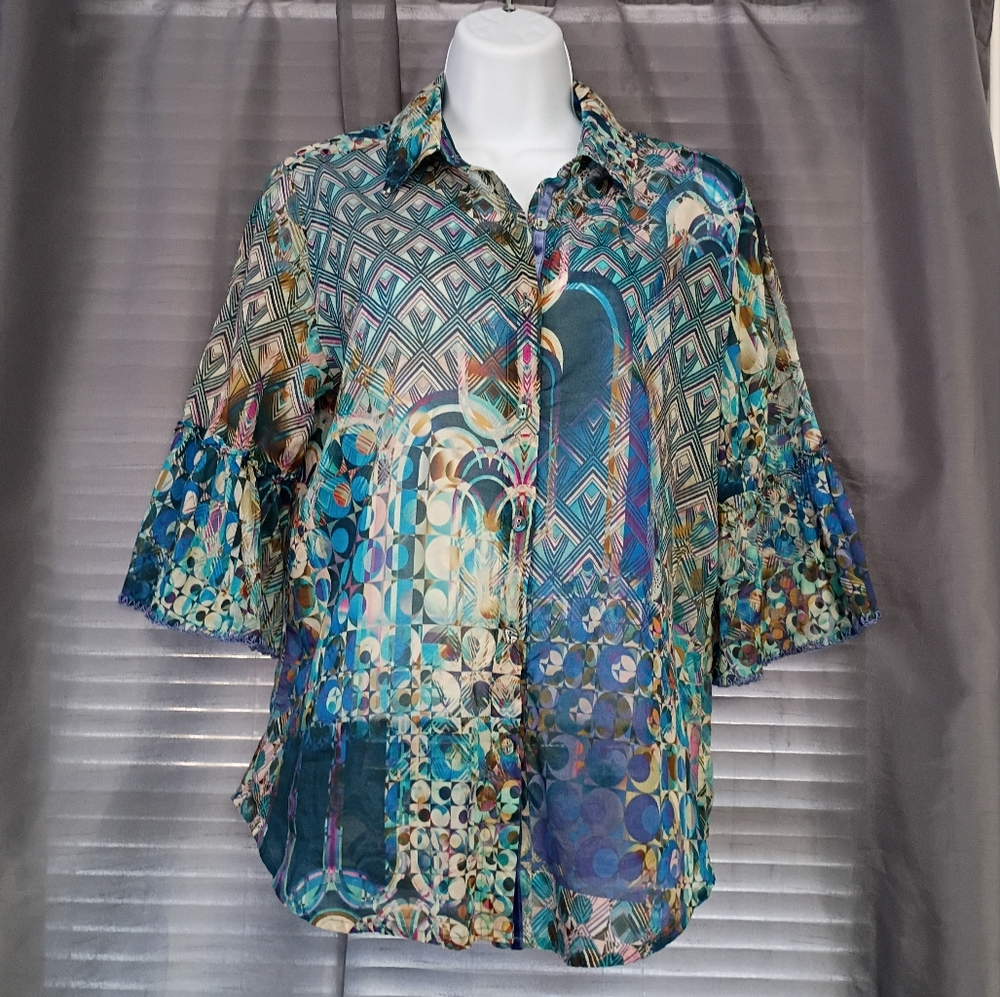 ❤️JOHNNY WAS Klodi Ruffle Sleeve Blouse Top Sz XS